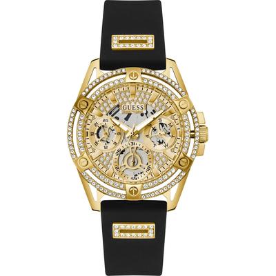 Multifunktionsuhr GUESS "GW0536L3" Armbanduhren goldfarben (schwarz) Damen Armbanduhr, Quarzuhr, Damenuhr