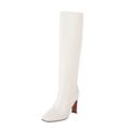 jsaierl Knee High Boots for Women Leather Square Toe Block High Heeled Boot Winter Fashion Riding Boots