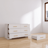 Hommoo 6 Drawers Chest of Drawer Dressers Table with Golden Handle Drawer Cabinet for Living Room White