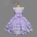 Sweet Lolita Plus Size Vacation Dress Dress JSK / Jumper Skirt Women's Girls' Cotton Japanese Cosplay Costumes Purple / Yellow / Blue Solid Colored Bowknot Cap Sleeve Short Sleeve Short / Mini