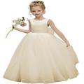 Pearl Beads Flower Girls Dress Sleeveless Puffy Tulle Princess Pageant Dresses First Communion Gown with Bow