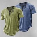 Multi Packs 2pcs Men's Henley Short Sleeves BrownBlue T shirt Tee Henley Shirt Tee Top Plain Daily Wear Vacation Polyester Spring Summer