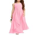 Girls A-Line Halter Dress Junior Bridesmaid Flower Girl Flowy Chiffon Maxi Dresses Wedding Party Pageant Gown