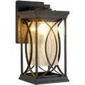 Motion Sensor Outdoor Wall Light with Dimmable Bulb Modern Dusk to Dawn Exterior Light Fixture Wall Mount Porch Light Black with Crack-Like Glass Coach Lantern for House Garage