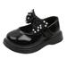 Uuszgmr Girls Sandals Solid Color Children Shoes Pearl Bow Tie Princess Shoes Dance Shoes Black Size:2.5-3 Years