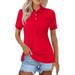 Knosfe Golf Polo Shirts for Women Business Collared Summer T Shirts Casual V Neck Button Down Shirts Solid Color 2024 Short Sleeve Dressy Blouses Hot Pink 3XL