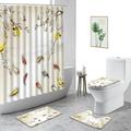 Chinese Style Shower Curtain Peony Butterfly Flowers Bathroom Decoration Curtains Set Non-Slip Carpet Waterproof Bathtub Screen
