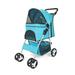 Dog Stroller 360Â° Wheel Cat Foldable Stroller for All Breed Dogs Dog Travel Carriage with Storage Basket and Cup Holder for Storing Food Water Snacks Use in Indoor Outdoor 30 x 15 x 40 in Blue