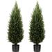 Two 3 Foot Artificial Topiary Cedar Trees Artificial Potted Shrubs UV Resistant Bushes Plants for Indoor Outdoor