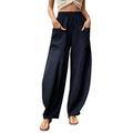 knqrhpse Cargo Pants Women Wide Leg Pants For Women Womens Solid Color Casual Pants Trousers Elastic Waist Pockets Wide Leg Trousers Pants For Women Navy 5XL