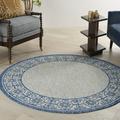 Nourison Garden Party Indoor/Outdoor Transitional Bordered Ivory Blue 5 3 x round Area Rug (5 Round)