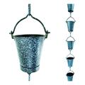 U-nitt Rain Chains Roof Gutter Downspout Channel Rainwater Catcher/Diverter 8.5 FT Metal Black Powder Coated with Patina Overlay Farmhouse Bucket 8146PA