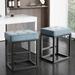 Nalupatio 24 Bar Stools Set of 2 Modern Square Counter Height Pu Leather for Kitchen Thick Cushion Metal Steel Frame Base with Footrest (Brown)