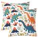 Colourful Dinosaur Pack Of 2 Throw Pillow Covers For Kids Boys Girls Cartoon Dino Pillow Covers Floral Grass Mountain Cushion Covers Wild Animal Decorative Pillow Covers Bedroom Decor 20x20 Inch