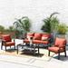 HOOOWOOO Outdoor 6 Piece Modern Conversation Set with 3 Seat Sofa 2 PCS All-Weather Wicker Chair Tempered Glass Top Table and Ottoman Footstool Dark Grey Cushions