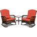 3 Pieces Patio Conversation Set w/ 2 Rattan Wicker Rocking Chairs and Glass Table for Garden Backyard Lown Porch (Green)