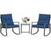 SPBOOMlife 3 Piece Outdoor Rocking Bistro Set Black Wicker Porch Chairs Conversation Sets with Glass Coffee Table Beige