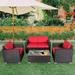 Kinsunny 4 PCs Outdoor Rattan Patio Furniture Set - Wicker Conversation Set with Coffee Table Furniture Sectional Set for Garden Lawn Backyard