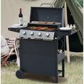 4-Burner Propane Gas BBQ Grill with Side Shelf 34 200BTU Outdoor Cooking Stainless Steel Propane Grills Cabinet Style Garden Barbecue Gas Grill Perfect for Camping Outdoor Cooking Black