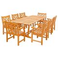 Vifah Eco-Friendly 9-Piece Wood Outdoor Dining Set with Rectangular Extension Table and Decorative Back Ar