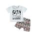 AMILIEe Round Neck Boys Short Sleeve Tops with Letters Print and Drawstring Short Pants