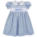 Girls Toddler Vive La Fete Sky Blue Manchester City Gingham Smocked Dress