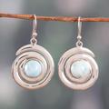 Swirling Peace,'Sterling Silver and Natural Larimar Cabochon Dangle Earrings'
