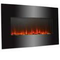 Electric Fire Fireplace Curved Black Glass Wall Mounted Flame Living Room Heater