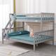 ((Grey, Without Mattress)) Triple Bunk Beds Double Bed With Stairs For Kids Children White Wooden Bed Frame