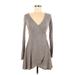 Forever 21 Casual Dress - Wrap V Neck Long sleeves: Gray Marled Dresses - Women's Size Small