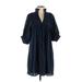 Never A Wallflower Casual Dress - A-Line V-Neck 3/4 sleeves: Blue Dresses - Women's Size X-Small