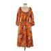 Moulinette Soeurs Casual Dress - A-Line Scoop Neck 3/4 sleeves: Orange Floral Dresses - Women's Size 6
