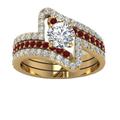 P M-ENTERPRISES 2.00Carat Heart and Round Shape diamond Crossover Trio Wedding Ring Sets with Red Garnet in 18K Yellow Gold Plated (X)