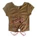 Free People Tops | Free People Cord Ruched Tie Front Crop Top Size S Boho Brown Baby Tee | Color: Brown/Tan | Size: S