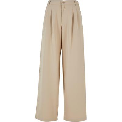 Stoffhose URBAN CLASSICS "Urban Classics Damen Ladies Ultra Wide Pleat-Front Pants", Damen, Gr. 26, Normalgrößen, beige (wetsand), 62% Viskose, 34% Polyester, 4% Elasthan, unifarben, loose fit, Hosen Image