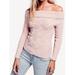 Free People Sweaters | Free People Cable Knit Sweater Size Xs Off Shoulder Pink Pullover Casual | Color: Pink | Size: Xs