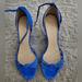 J. Crew Shoes | J Crew Blue Suede Open Toe Wedge Heels Size 9.5 | Color: Blue | Size: 9.5