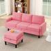 L-shaped Sectional Sofa Modern 3-seater Upholstered Couch Bench with Reversible Storage Ottoman & Removable Cushions Cover, Pink