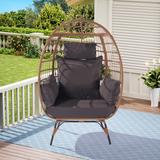 Wicker Egg Chair, Oversized Indoor Outdoor Lounger for Patio, Backyard, Living Room w/ 5 Cushions, Steel Frame