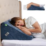 Memory Foam Wedge Pillow for Sleeping, Reading, Post Surgery & Leg Elevation, Triangle Pillow with Washable Cover, Blue