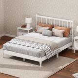 King Size Wood Platform Bed with Gourd Shaped Headboard,Antique White