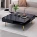 Exquisite High Gloss Coffee Table with 4 Golden Legs and 2 Small Drawers,2-Tier Square Center Table for Living Room