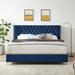 Velvet Upholstered King Size Bed with Button Designed Headboard - Sturdy Wood Slat Support - Easy Assembly