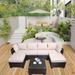 7 Pieces Outdoor Patio Sectional Sofa Couch, PE Rattan Furniture Conversation Sets with Washable Cushions & Glass Coffee Table