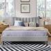 Linen Upholstered Platform Bed with Vertical Channel Tufted Headboard in Queen Size