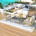 4-Piece Rope Outdoor Patio Conversation Sofa Set with Glass Top Table