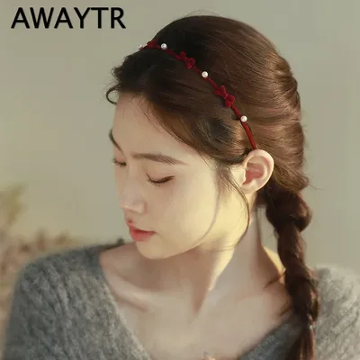 AWAYTR-Bandeau à nœud romantique fleur rouge cerceaux de cheveux pour femmes bandeaux pour
