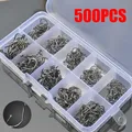 500Pcs Fishing Hooks Set Carbon Steel Single Circle Fishing Hook Fly Fishing Jip Barbed Carp Hooks