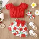 Toddler Girls Sets Infant Baby Clothes Sets Summer Short Sleeve Tops+Floral Shorts Sets With