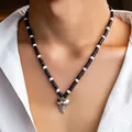 PuRui-Collier Ras du Cou avec Breloque en Métal pour Homme Mélange de Perles en Bois Ras du Cou